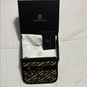 Versace Black and Gold Geometric Card Holder